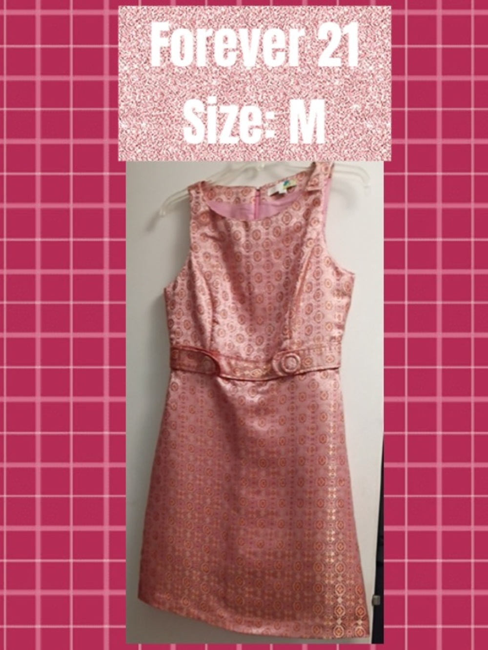 Retro Pink Metallic Jacquard Mini Dress